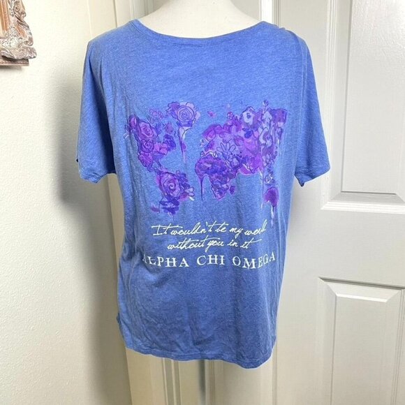 Bella Canvas AXO Alpha Chi Omega Scoop Neck Blue Tee Floral Size Medium - Picture 3 of 10